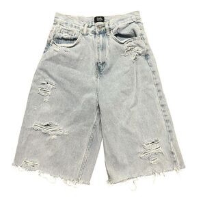 SIMPLE SOCIETY Light Wash Distressed Bermuda Jean Shorts Size 3/26